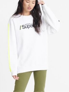 SUPERDRY Swiss Logo Sport Crew Sweatshirt fleece lined white size 6 (oversized)